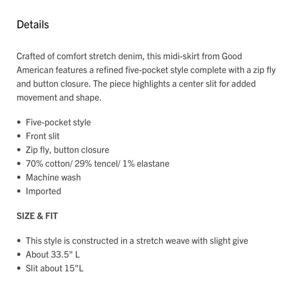 Good American Denim Stretch Midi Skirt Womens Size 4/27 Slit Front Cloud White - Picture 9 of 9